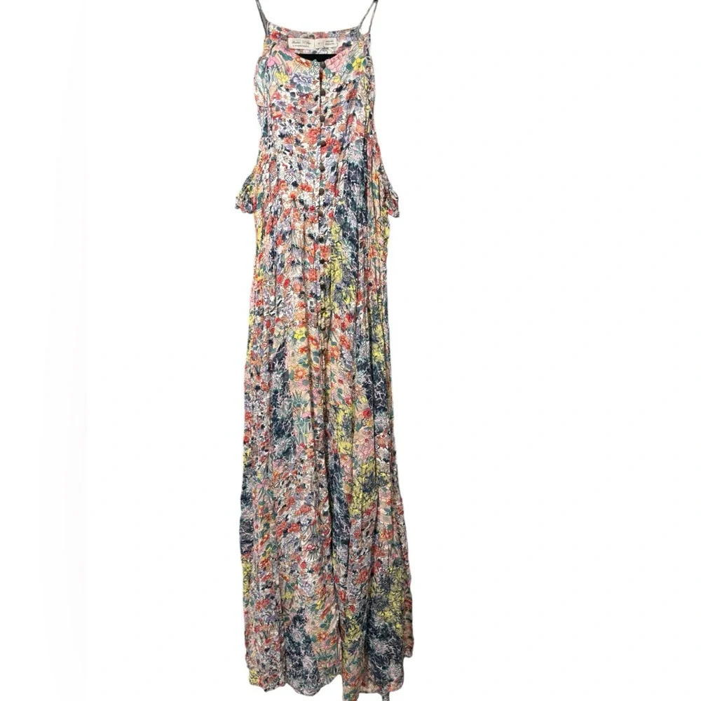 Anthropologie Meadow Rue Allerton Maxi Dress Floral Halter Buttons Ruffles Med - Picture 2 of 9